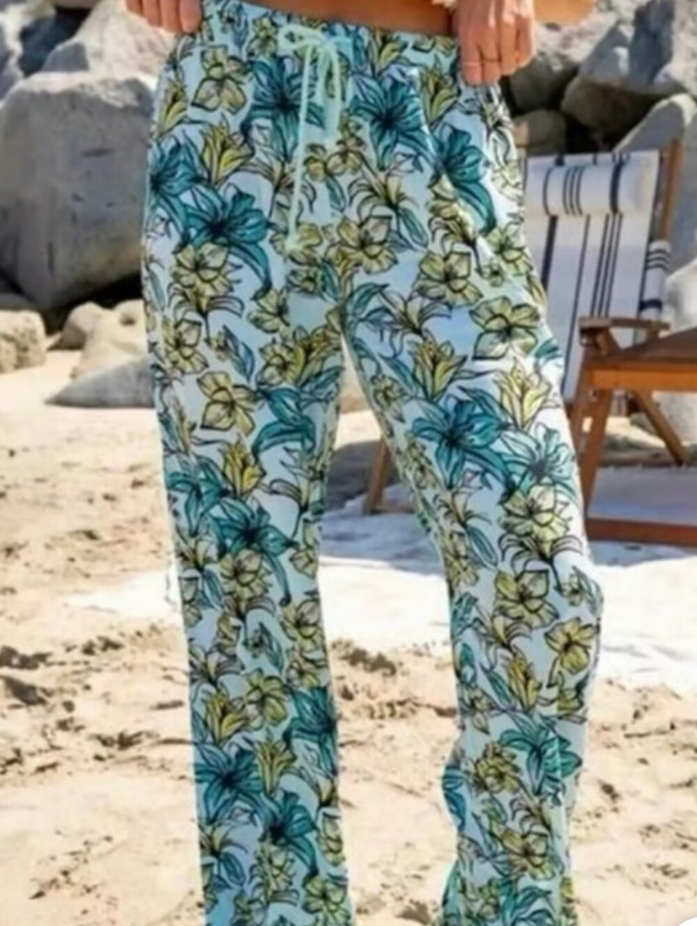 Beach Riot Womens Lt Blue w  Multicolor Floral Pattern Beachy Wide-Leg Pants